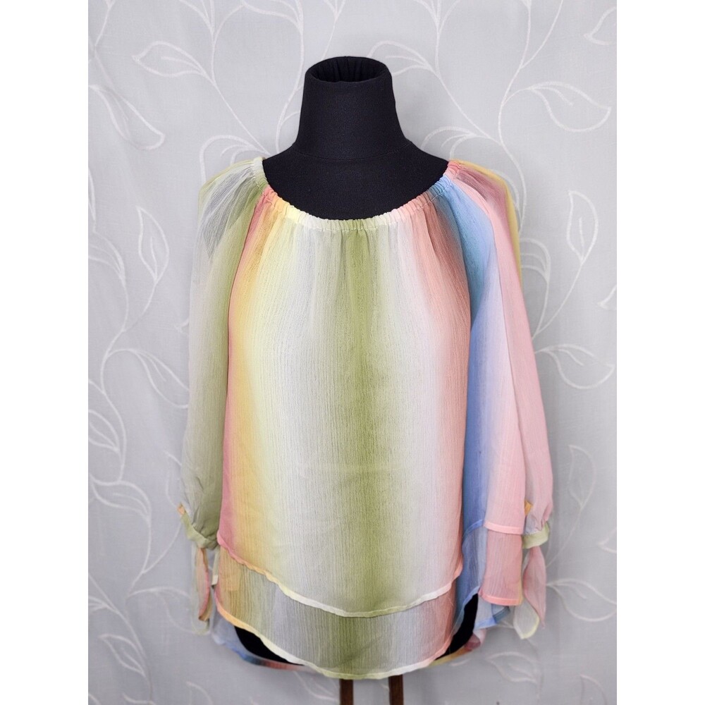 A.N.A Rainbow Stripe Chiffon Off Shoulder Tier Blouse XL Colorful